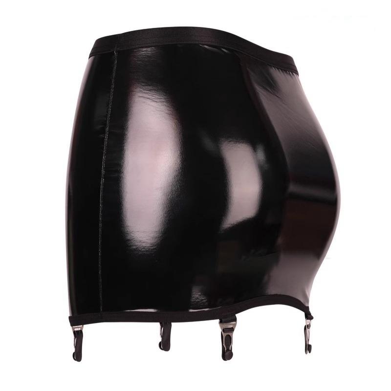 High Quality Back Hasp Shaper Garter Belt With Metal Buckles Women Sexy Oil Shiny PU Leather Underwear Adjustable Suspender Belt