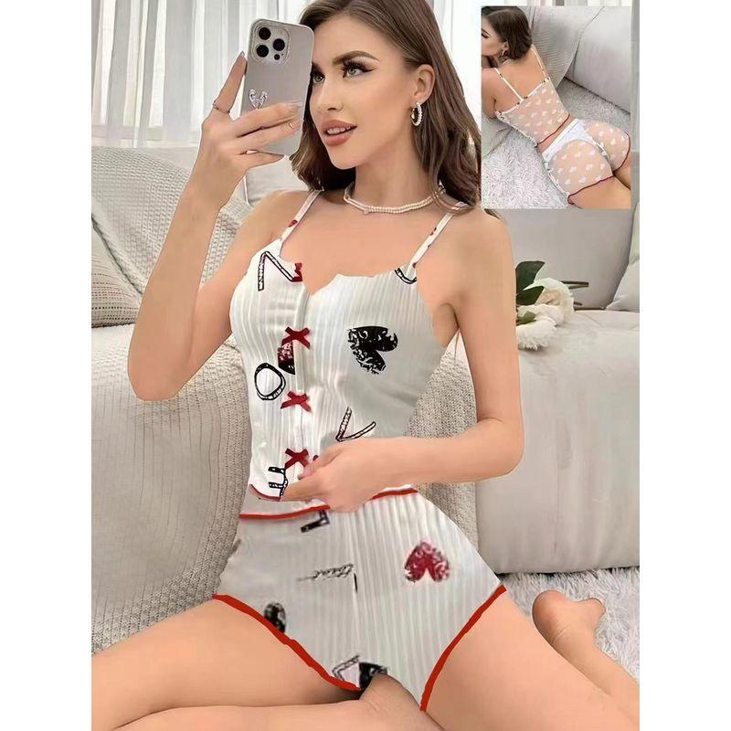 Sexy Two-Piece Suit Vest Pajamas Women's Hot Kigurumi Mesh See-through Home Wear 2025 Spring/Summer New Arrival