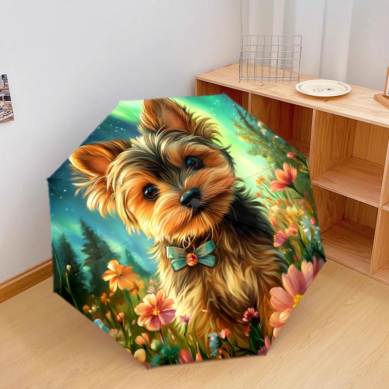 1 PC Automatic Folding Umbrella - Yorkshire Terrier Pattern, Portable & Foldable Design with 8 Ribs, Christmas Birthday Gifts