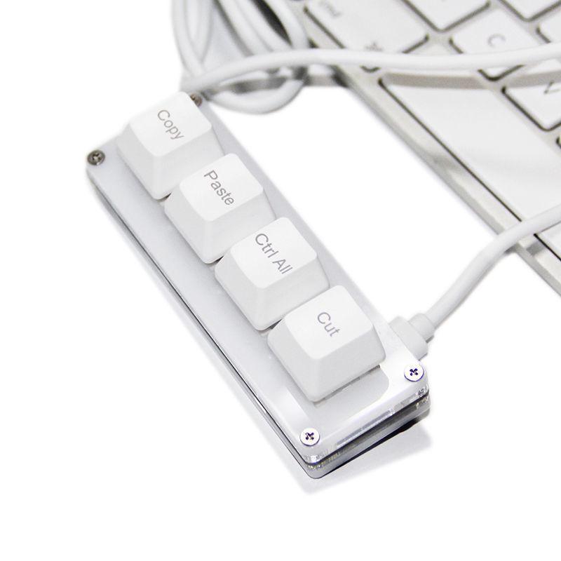 Wired Quick Mini Mechanical Keyboard - 4 Keys: Copy, Paste, Select All, Cut (Black & White)