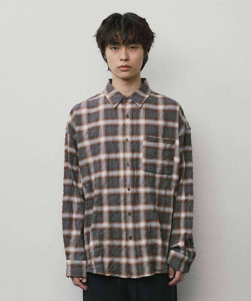 WMC Crease Wrinkle Ombre Check Shirt_Charcoal Grey