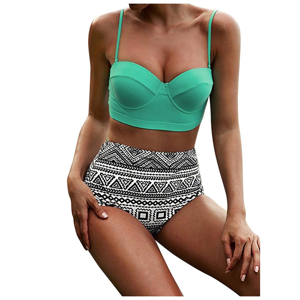 Set Bikini Două Piese cu Talie Înaltă cu Sutien cu Arcuri Curele Reglabile și Slip cu Volane pentru Femei Costume de Baie Îmbrăcăminte de Plajă