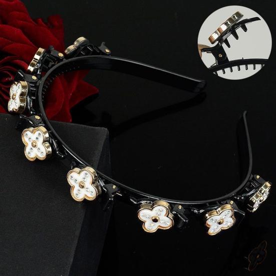 Women Headband Imitation Pearl Flower Decor Double Layer Hair Hoop Stable Non-Slip Hair Braiding Tool