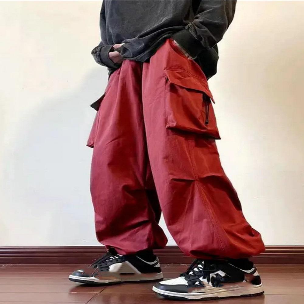 Drawstring Cargo Pants Trend High Waist Loose All-match Straight Couple Wide-leg Casual Trousers
