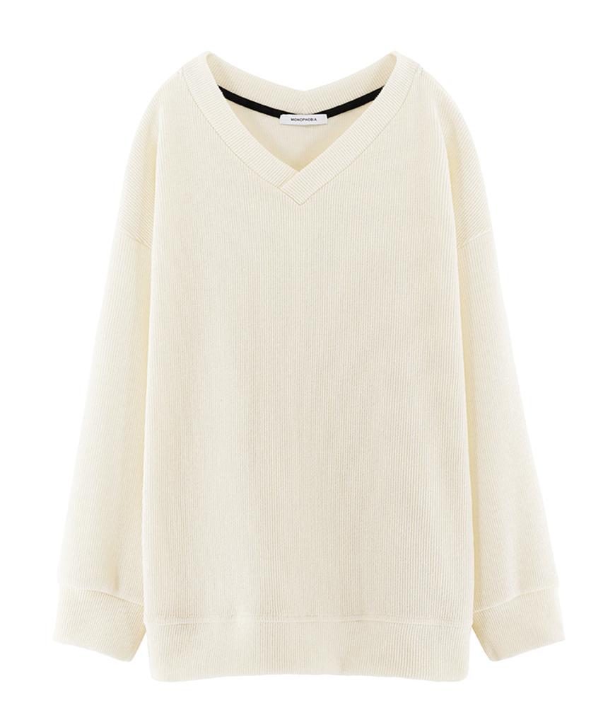 MONOPHOBIA V Neck Oversized Sweater White Ivory