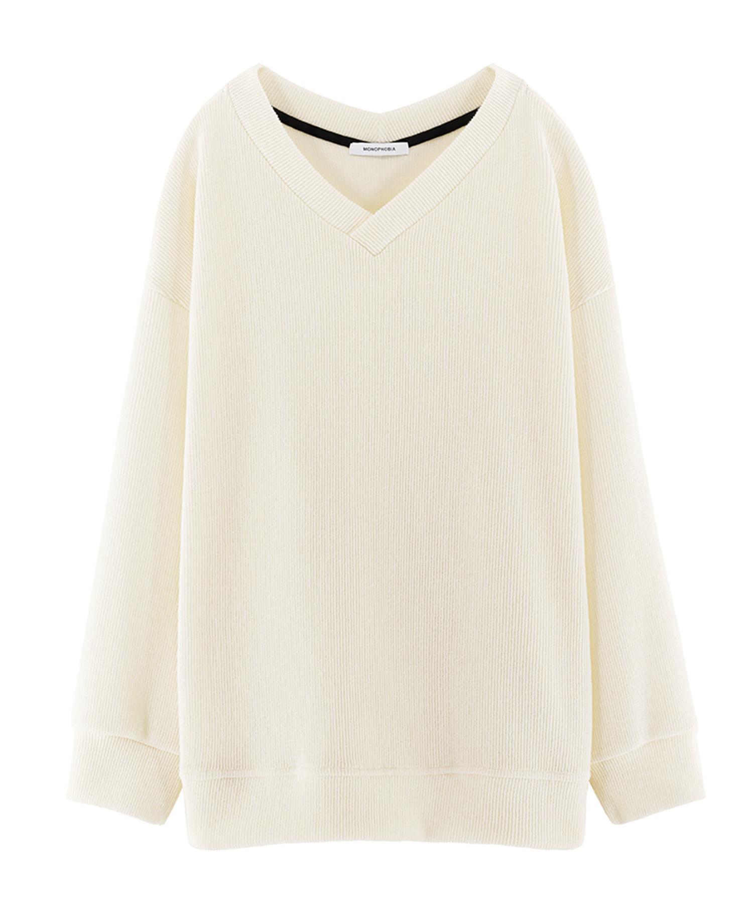 Monophobia V Neck Oversized Sweater White Ivory Ivory