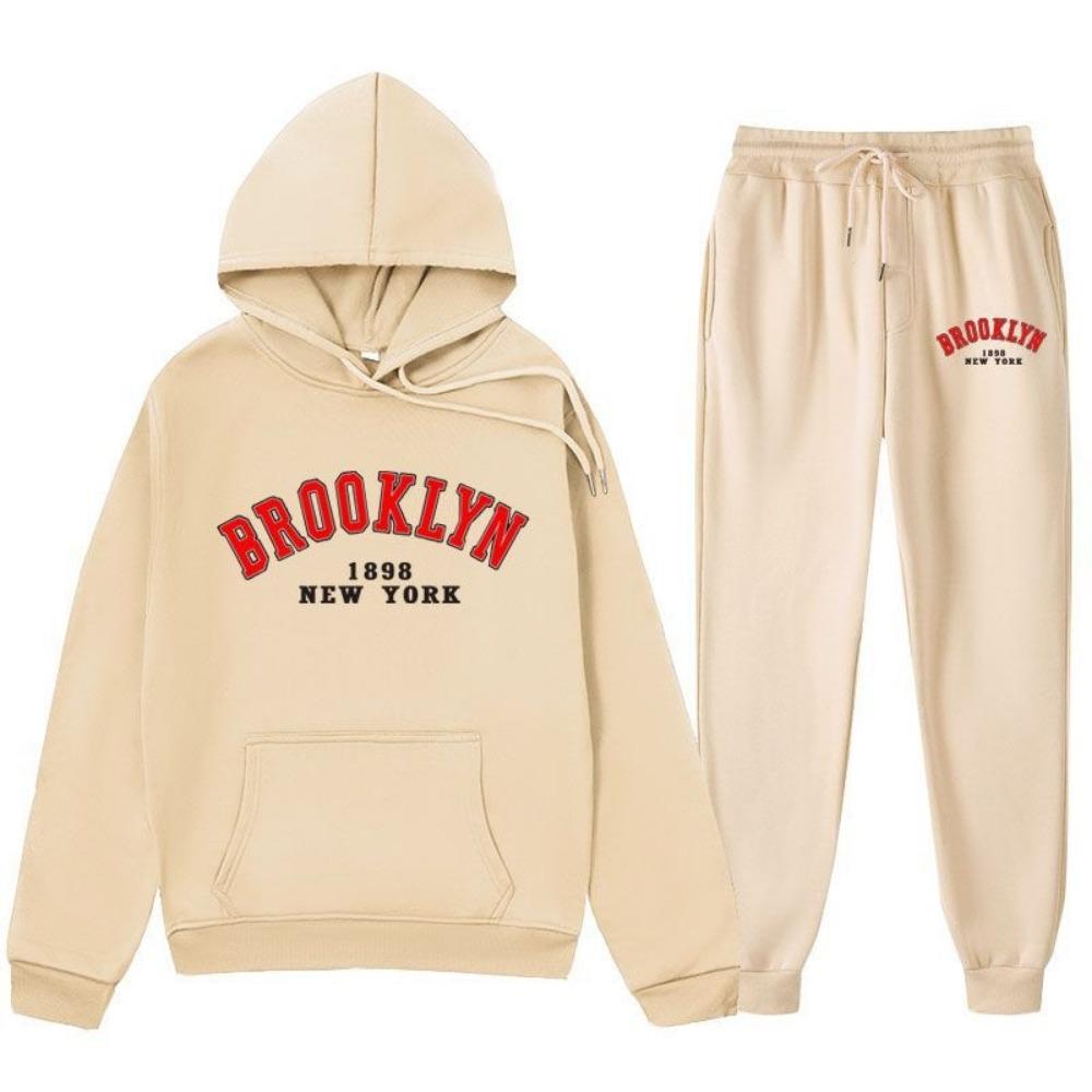 2024 Letter Printed Same Color Long Pants Set, Suitable for Autumn and Winter Men, Comfortable Hooded Sweatshirt