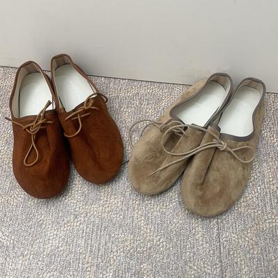 Loose Sheepskin Casual Style Deep Mouth Lace-up Round Head Flat Shoes Spring New Single Shoes Women's Soft-soled Monk Shoes
