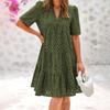 Summer Women's Flowy V-Neck Sundress Casual Hollow Out Midi Dress A-Line Tiered Eyelet Short Sleeve Beach Dress