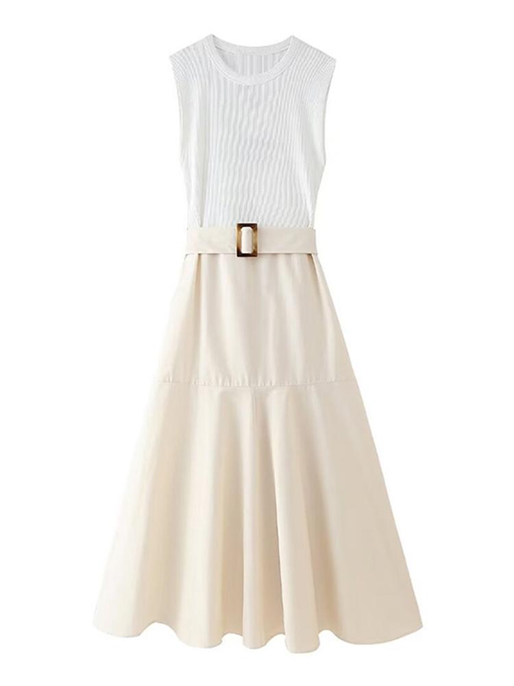 Лоскутное женское платье с поясом — фото 10