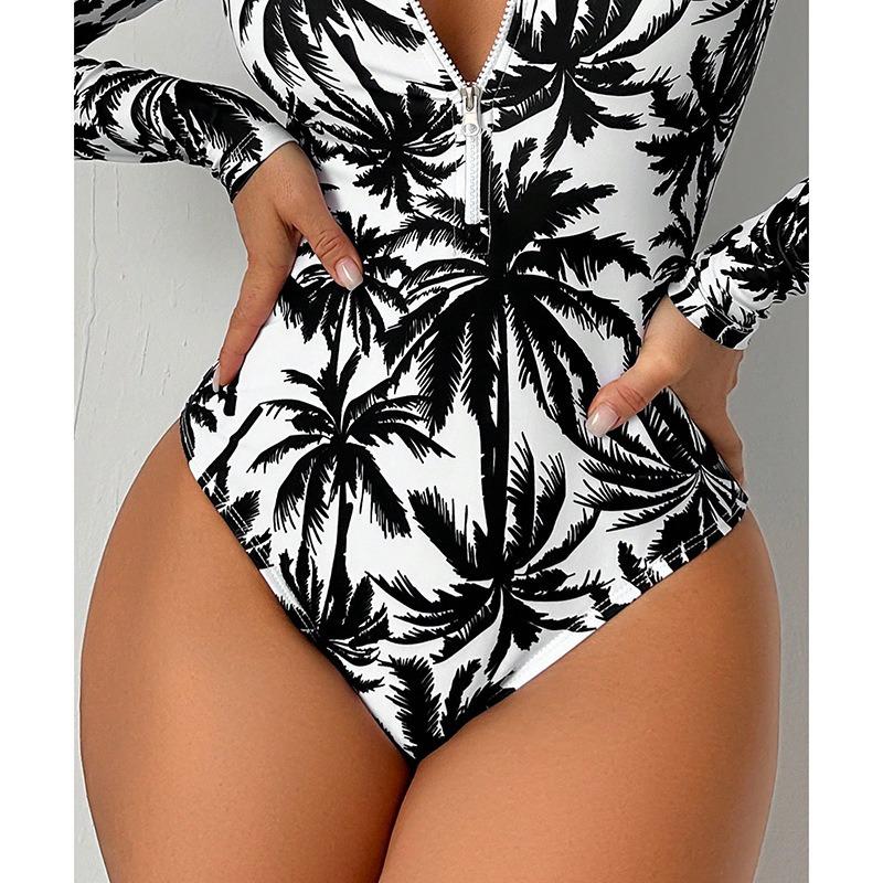 Women Bikini One-piece Zippers Conservative Sexy High Waist Bathing Suit Beach Swimwear Female Summer Swimsuit