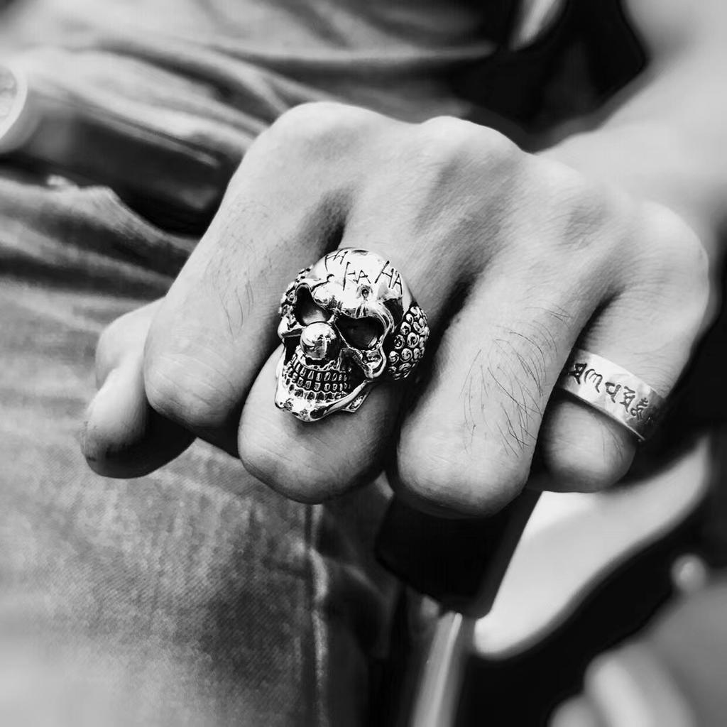 Retro Joker Skull Large Ring For Men Punk Gothic Rock Hiphop Open Ring Biker Accessories Handmade Designer Gift For Man