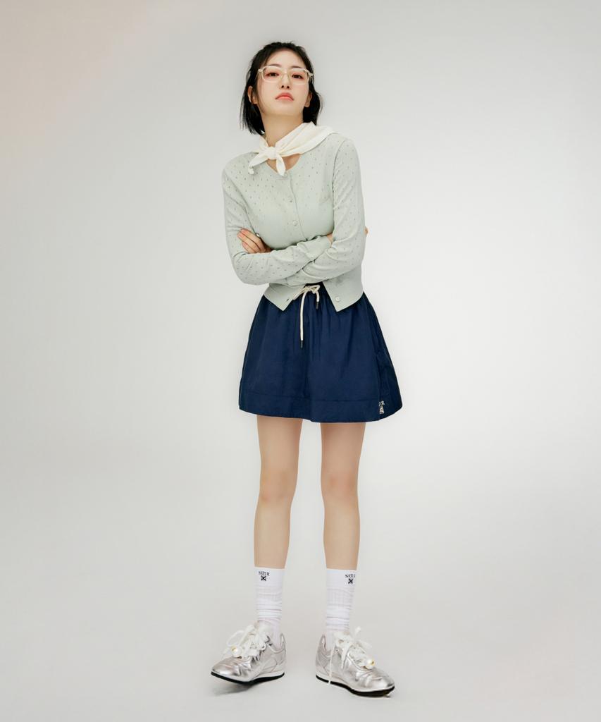 Seteo (W) Logo String Nylon Flare Skirt Navy