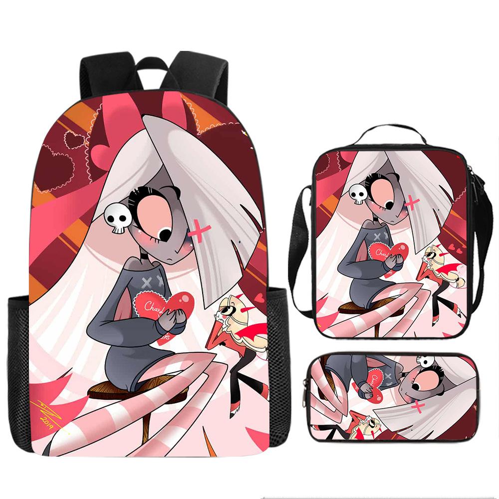 Hell Inn Hazbin Hotel student backpack cartoon backpack three piece set backpack shoulder bag pencil case