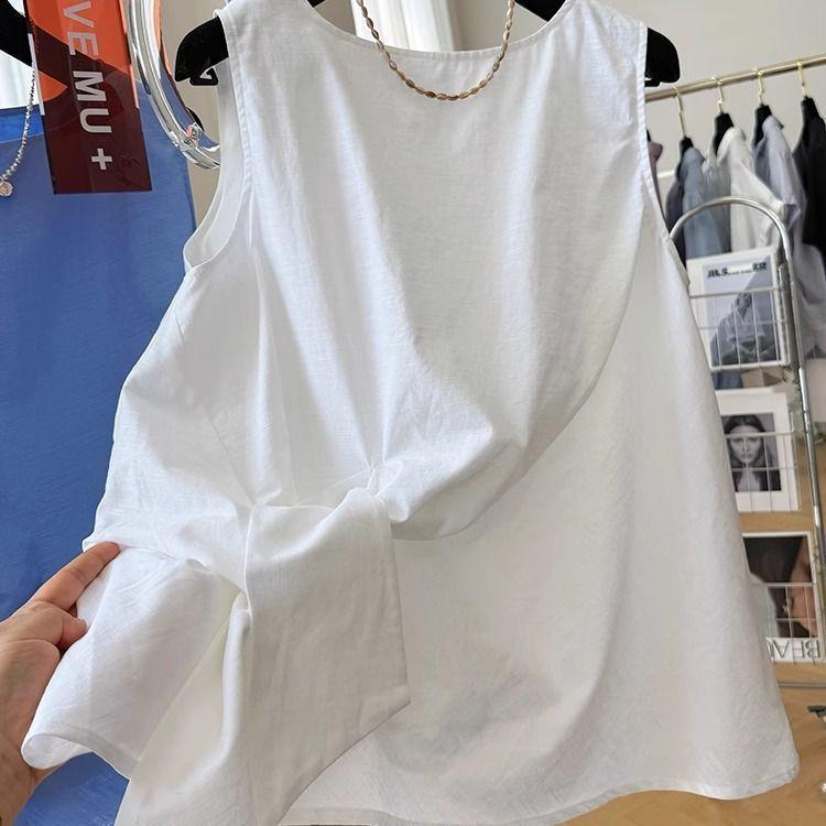 Minimalist White Cotton Knot Tank Top For Summer Casual Wear Women
