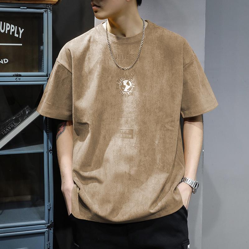 Men's Trendy Loose Fit Suede T-Shirt - Short-Sleeved Summer Style
