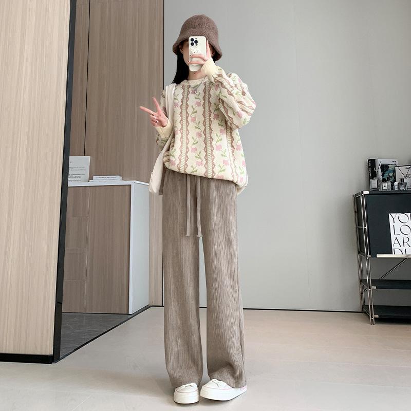 

! Европейские хлопковые махровые спортивные штаны женские осенне-зимние новые с высокой посадкой и тонкой драпировкой повседневные брюки вязаные прямые широкие брюки XL кофейный