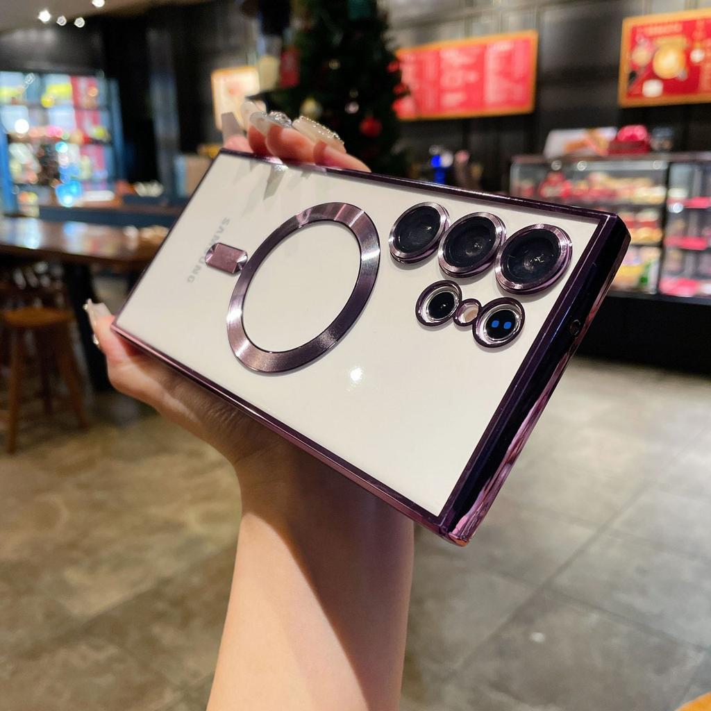Suitable for Samsung S25 Ultra Electroplated Transparent Mobile Phone Case Magsafes Magnetic Suction S24 with Lens Film A17 Soft Case