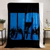 Blue "U2" Band Design on Black Background Flannel blanket for bedroom, living room, sofa, and nap