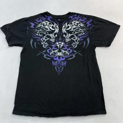 Vintage Y2K Liquid Blue Tribal Totenköpfe T-Shirt Klein 16”x23”