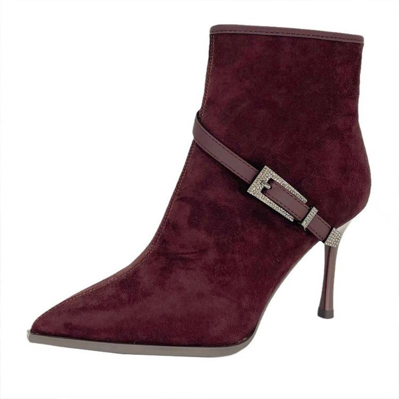High Heels Women Ankle Boots Sexy Suede Pointed Toe Crystal Buckle Shoes 2025 Trend Designer Pumps Goth Winter Botas De Mujer