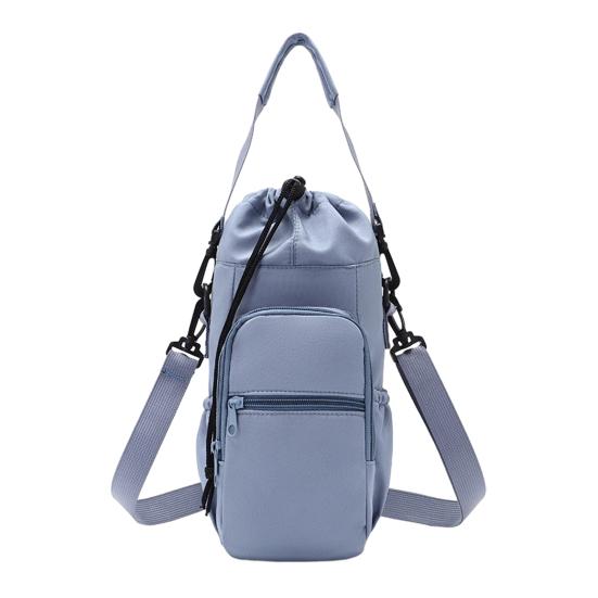 Insulated Water Bottle Sling Bag Adjustable Strap Drawstring Bottle Bag for Hiking Gym Travel Multiple Pockets Bottle Pouch for Phone Keys
