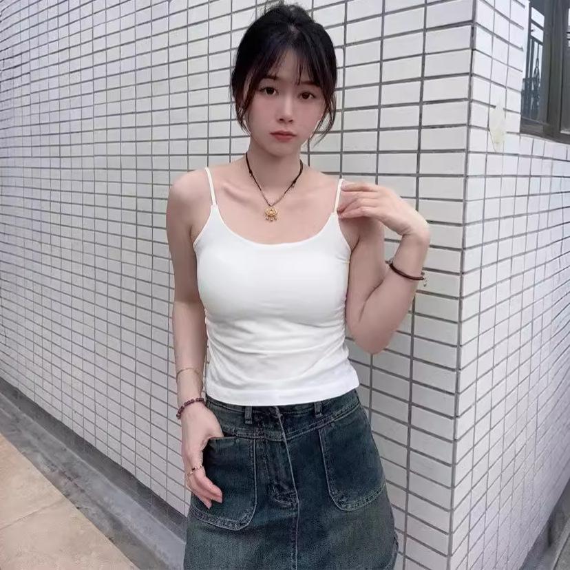 Weißes Pure Lust Süßes und Würziges Design Plissiertes Camisole für Damen mit Brustpolstern für Innen- und Außenbekleidung, Schlankes und Schönes Rückenoberteil, Trendy