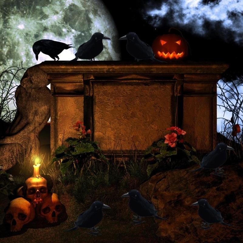 Set of 8 Black Feathered Crow Birds Halloween Scene Decors Halloween Party Props Decorations for Haunting House