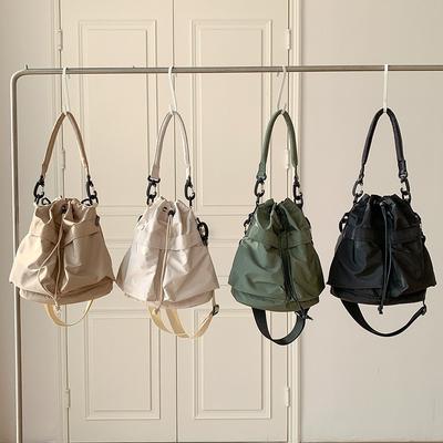 Bag Women's Bag Drawstring Folded Shoulder Crossbody Bag Large Capacity Casual Versatile Lightweight Portable Nylon Bucket Bag Women's