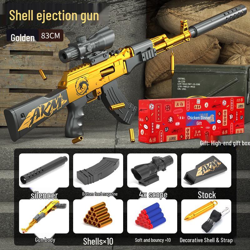 

Детский игрушечный автомат АК-47: Ручной болтовой карабин с мягкими пулями и выбрасываемыми гильзами