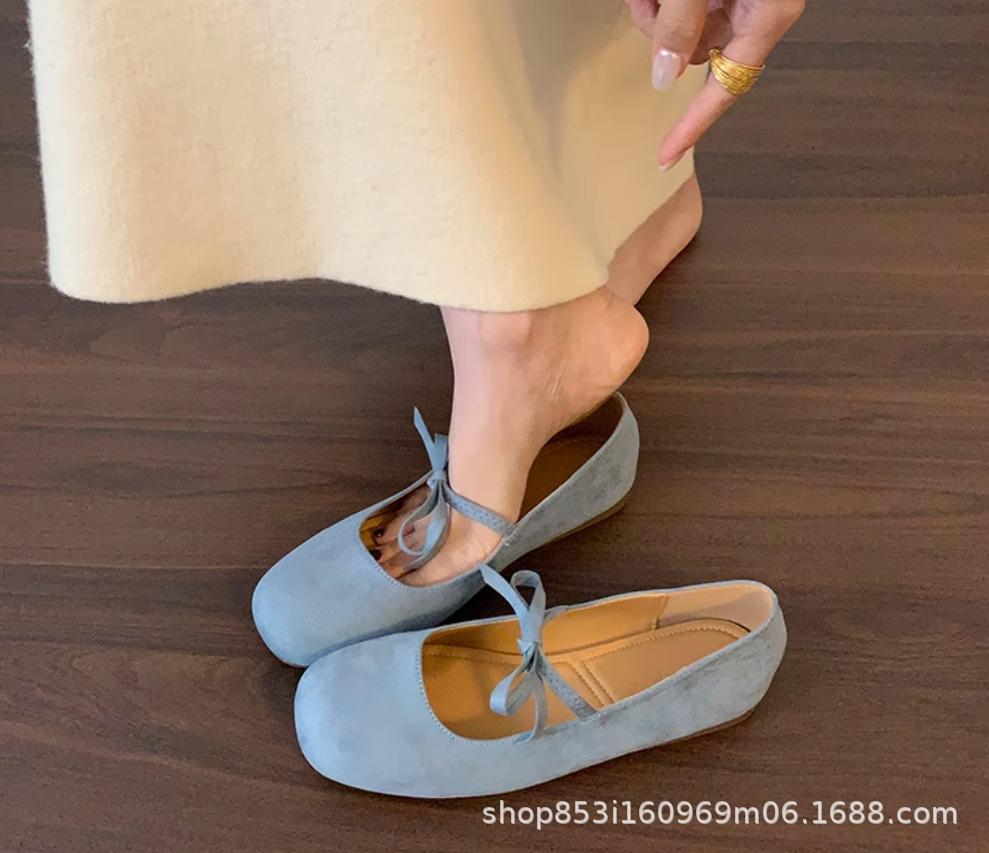 

French bow ballet flat loafers women s 2025 summer new shallow mouth gentle wind one pedal ladyshoes 40 синій