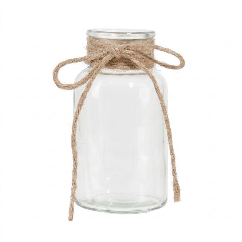 Vaso in Vetro Trasparente con Corda di Juta Naturale Fioriera Rustica in Stile Fattoria per Fiori Freschi, Bouquet Secchi Ornamenti Decorativi per la Casa Boho