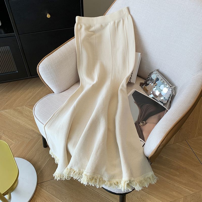 

Осень и Зима Новое Поступление Женская Вязаная Юбка Рыбий Хвост Юбка с Завышенной Талией Бахрома Стильная Юбка-Футляр А-силуэта Юбка для Офисной Леди Apricot color One size