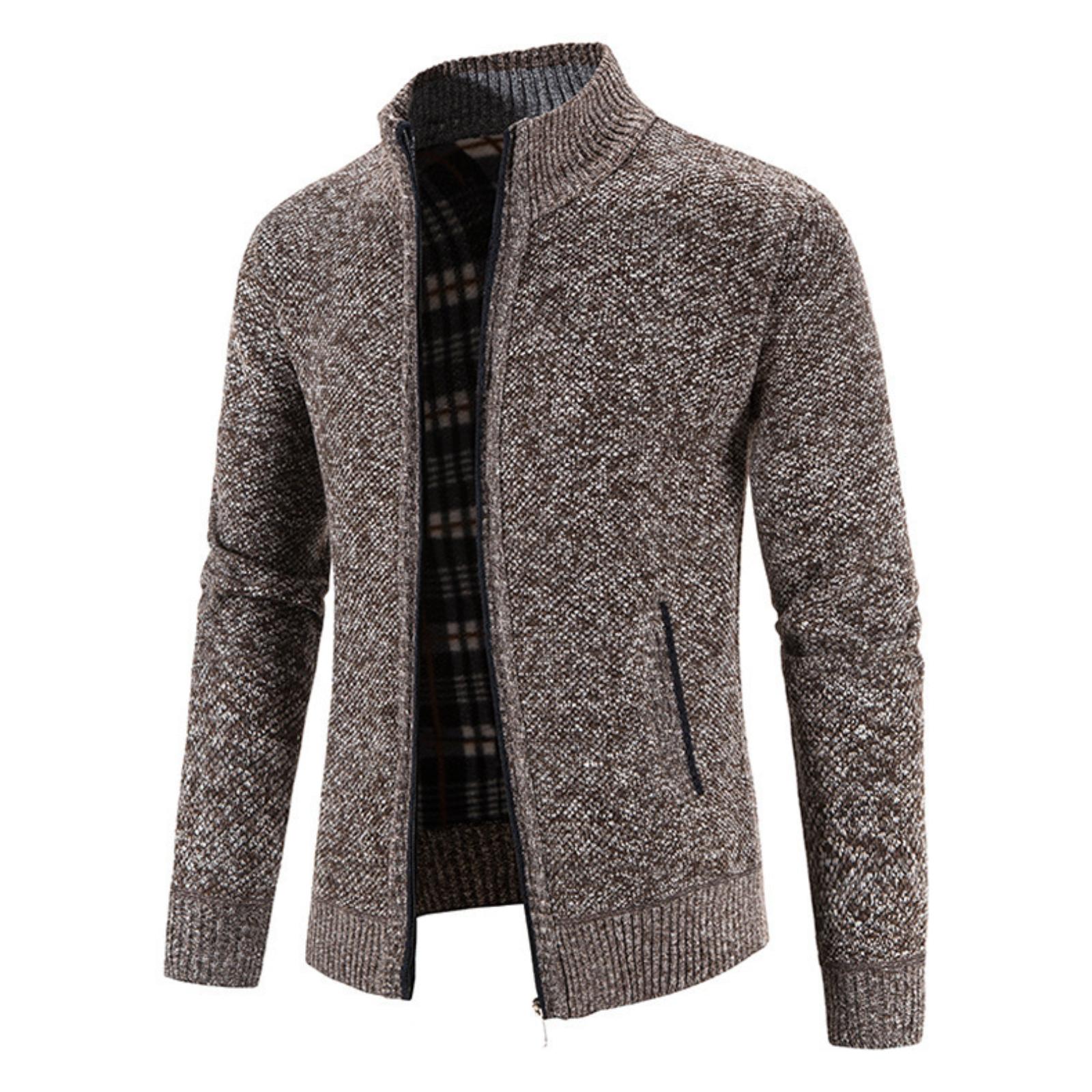 

Men s Cardigan Zipper Sweater Fleece Stand Collar Jacket Men s Loose Knitwear Outerwear Top XXXL кавовий