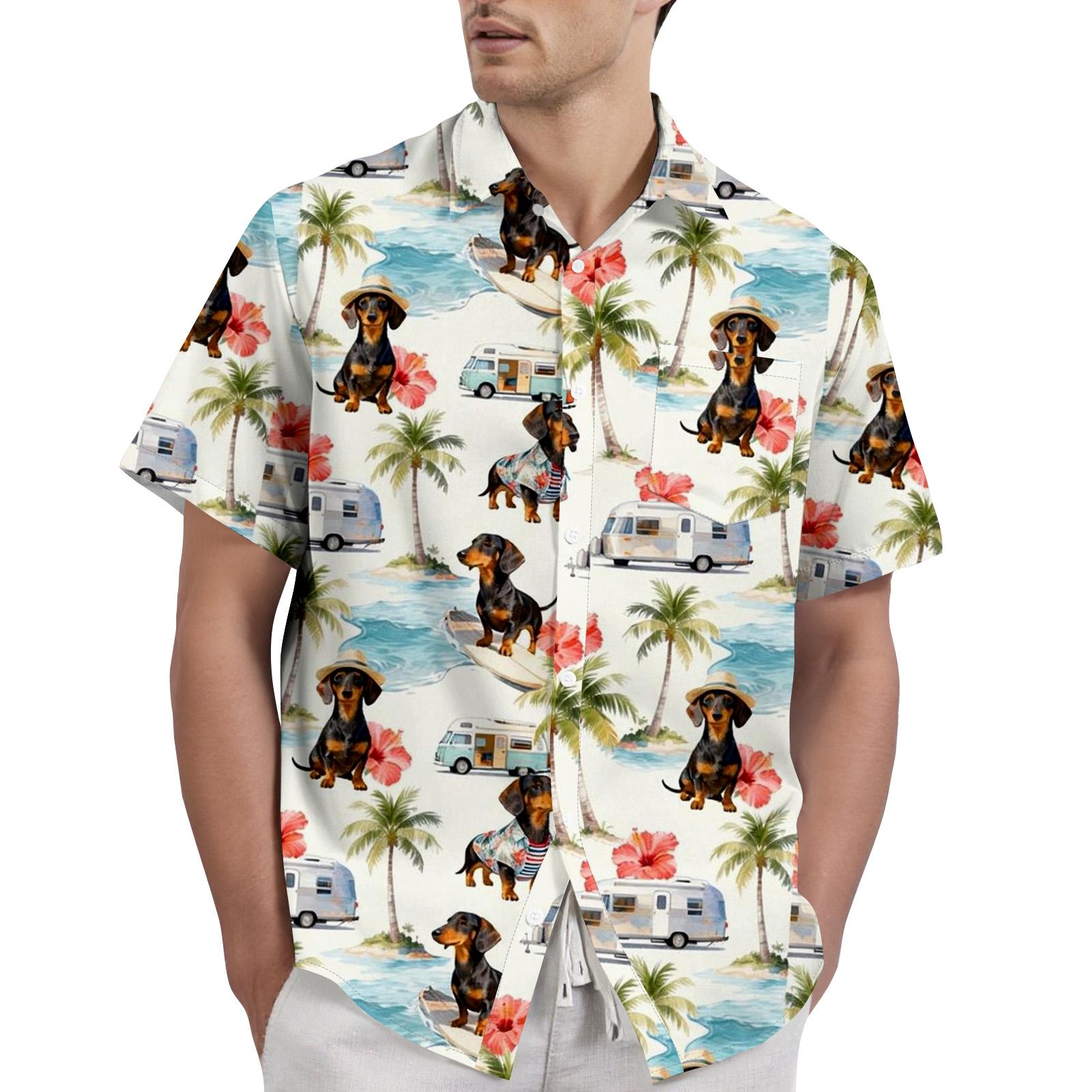 Men s Casual Short Sleeve Button Down Shirt Tropical Palm Tree and Windsurf Print Lightweight Beach Shirt for Summer L бежевый