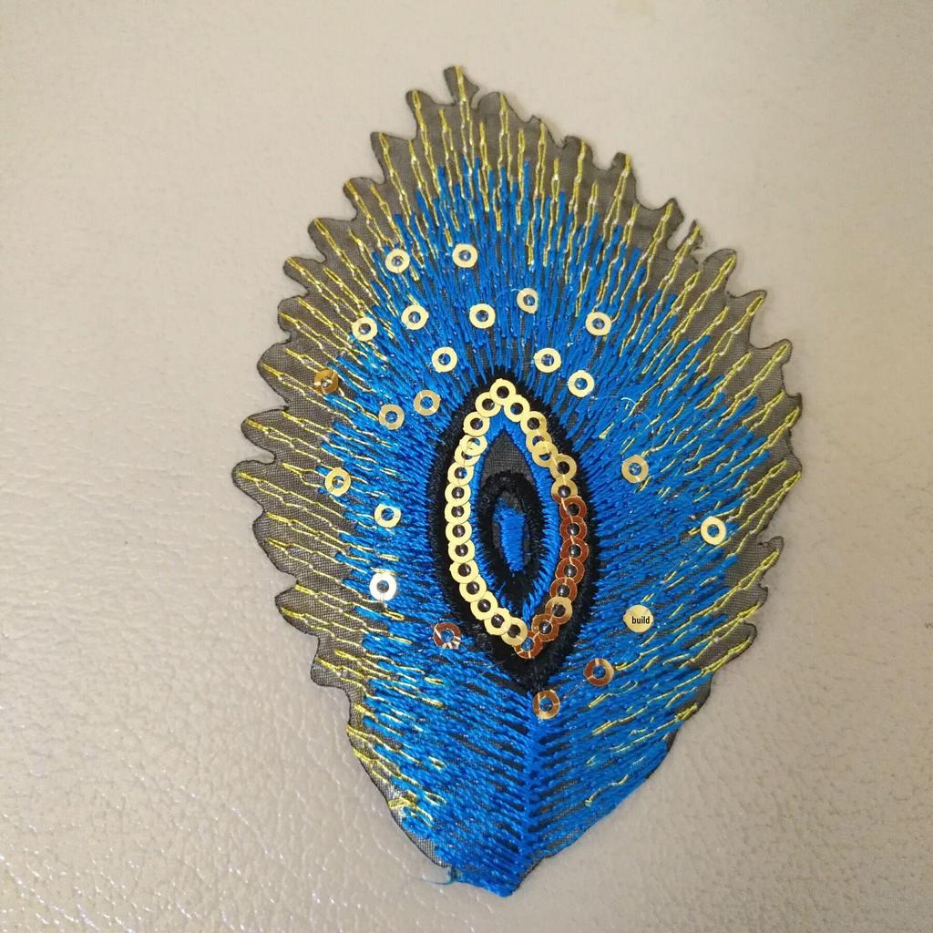Peacock Feather Embroidered Sequin Patch for Dance Costume Hem - Self-Adhesive Fashion Decoration.