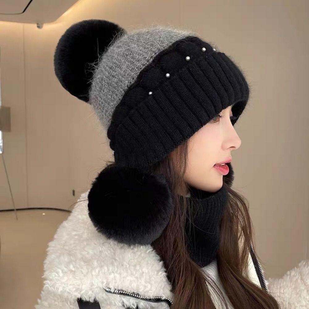 Solid Color Plush Beanie Hat Windproof Ear Protection Hat Simple Woolen Knitted Cap Ladies