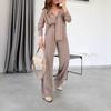 European and American Amazon Women's New Long Sleeve Loose Shirt Drawstring Waist Wide Leg Pants Daily Commuter Set