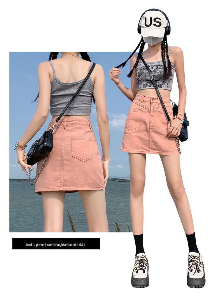 2025 High-Waist Denim Midi Skirt: Spring/Autumn Women's A-Line Bodycon with Anti-Exposure