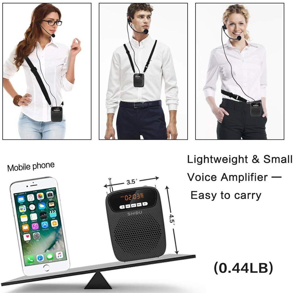 SHIDU 15W Rechargeable Portable Bluetooth Voice Amplifier for Teacher Wired Microphone FM Radio AUX Audio Recording Speaker S278