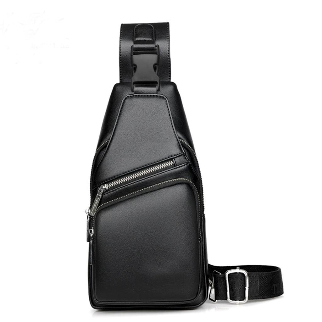 Pánská kožená taška přes rameno, crossbody, náprsní taška s USB nabíjecím portem, ležérní batoh, hnědá, jedna velikost