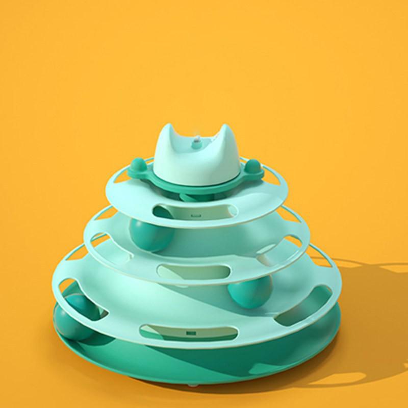 Four-Layer Cat Turntable Toy with Feather Teaser - Interactive Pet Entertainment.