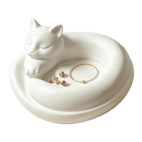 3D Printed Curled Sleeping Cat Planter Multi-Functional Figurine with Bowl-Holding & Ring Tail