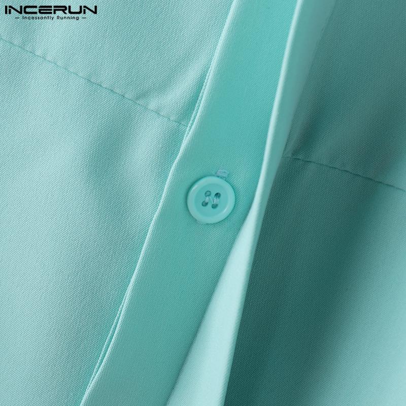 INCERUN Men Lapel Neck Long Sleeve Irregular Loose Short Cargo Shirts