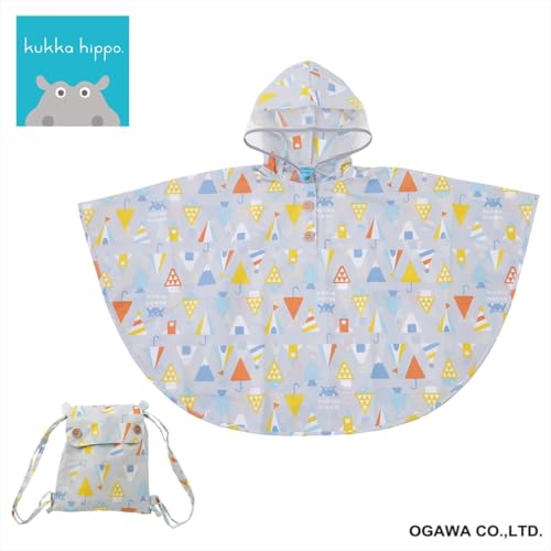 Ogawa Kids' Rain Poncho, 90cm, Kukka Hippo Triangle, with Reflective Tape, Hippopotamus-Shaped Backpack with Storage Bag, 83436