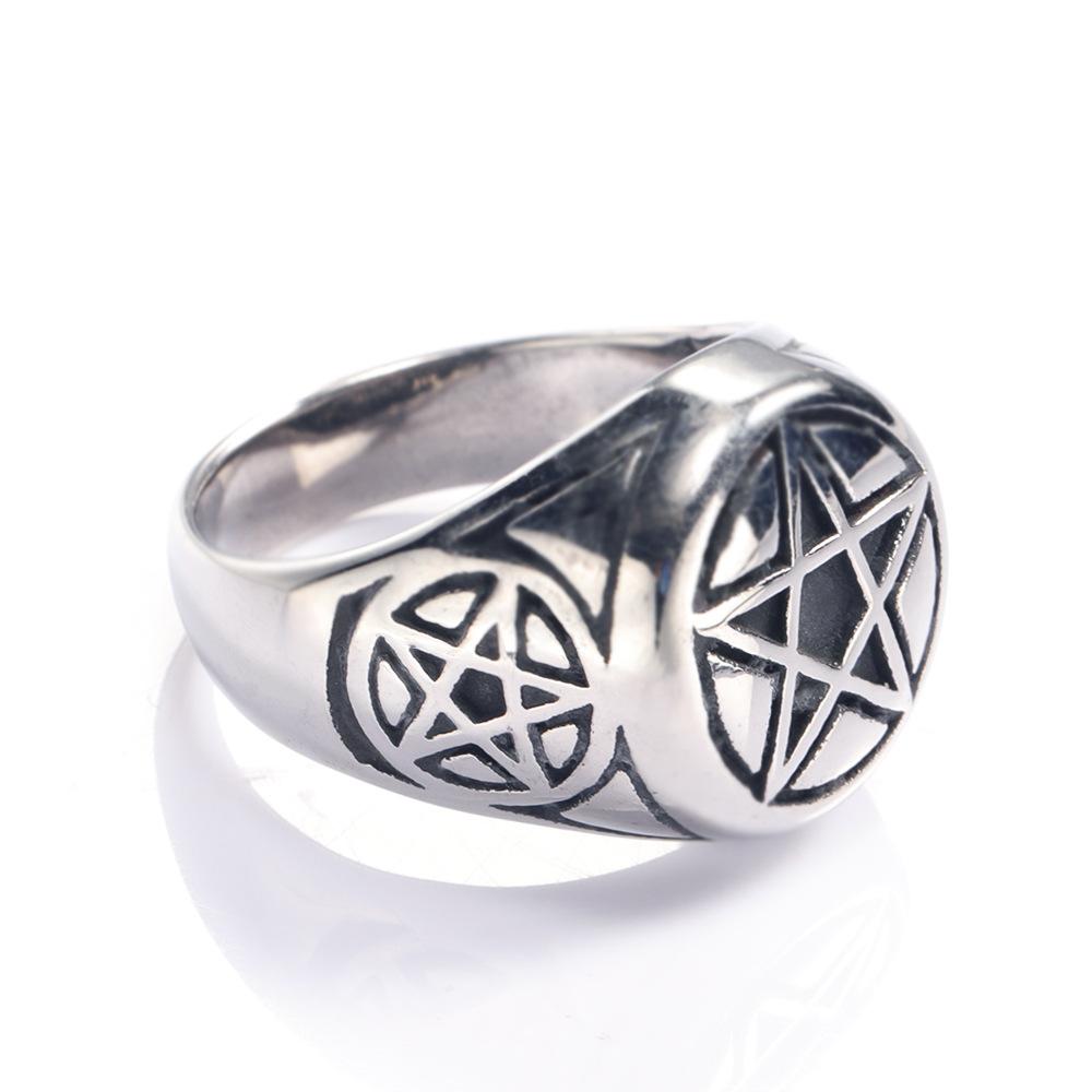 New Pentagram Stainless Steel Ring for Women Five-pointed Star Finger Ring Vintage Amulet Jewelry