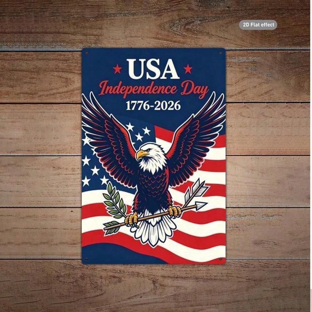 American Independence Day 1776 2026 Vintage Bald Eagle US Flag Tin Sign Retro Wall Art 20x30 Inch Home Bar Decor