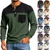 Men's Color Block Long Sleeve Shirt Casual Top for Spring and Fall