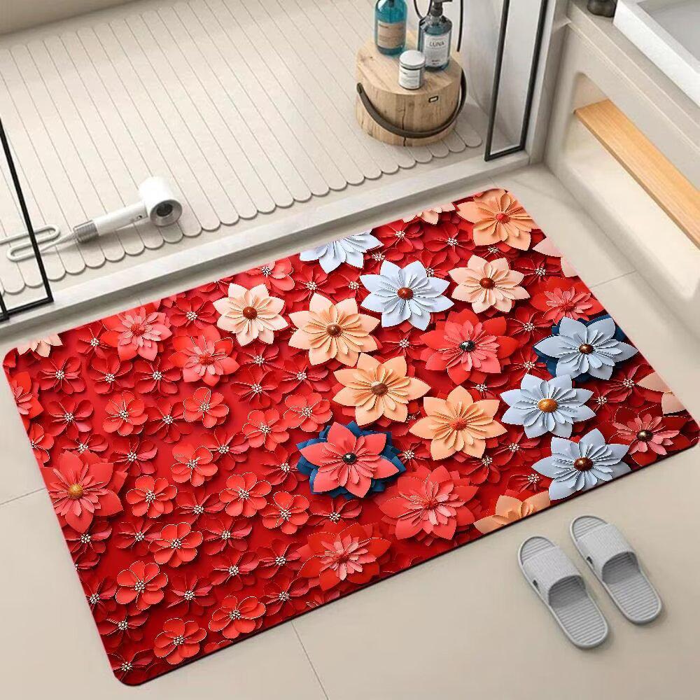 3D Floral Diatom Mud Quick-Dry Bathroom Mat - Absorbent, Soft, Non-Slip Toilet & Kitchen Carpet