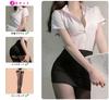 OL Secretary Cosplay Sexy Teacher Female Teacher Sexy Costume Short Sleeve Blouse Mini Skirt Stockings 3 Piece Set Suit L [Sexyhot] Women's